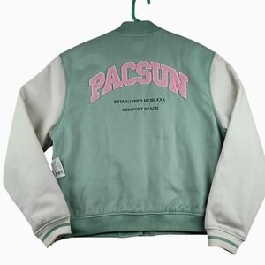 PacSun Varsity Oversize Jacket Women S Mint Green Newport Beach Bomber Letterman